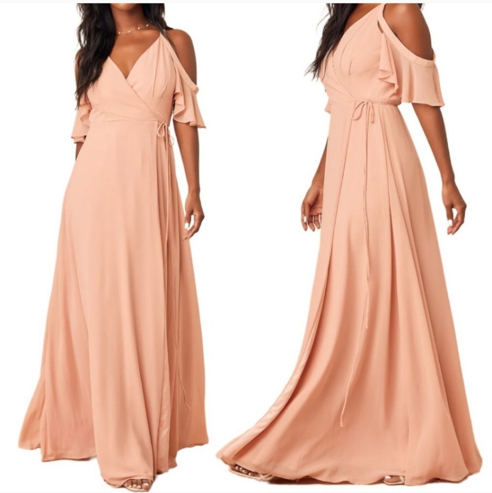 Lulu's Easy Listening Blush Cold-Shoulder Wrap Maxi Dress Size L NWT'S
